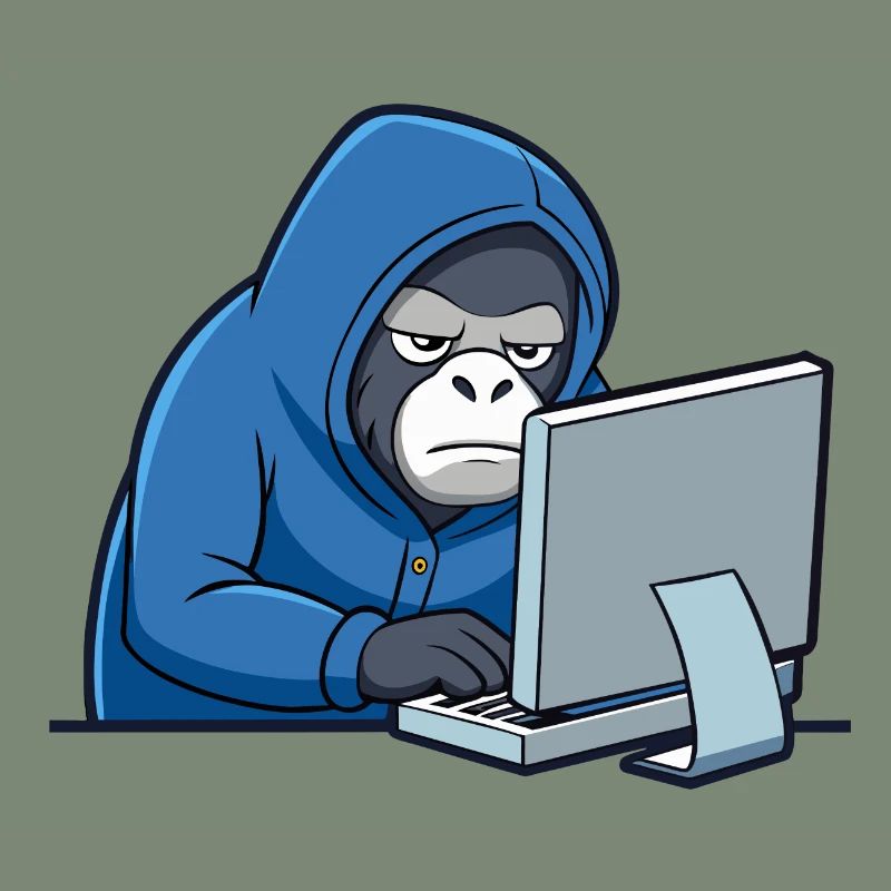 Mignon gorille hacker en sweat à capuche devant le PC