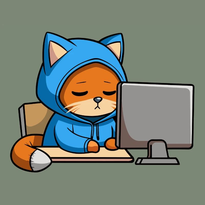 Un chat hacker mignon dort dans un sweat à capuche devant le PC