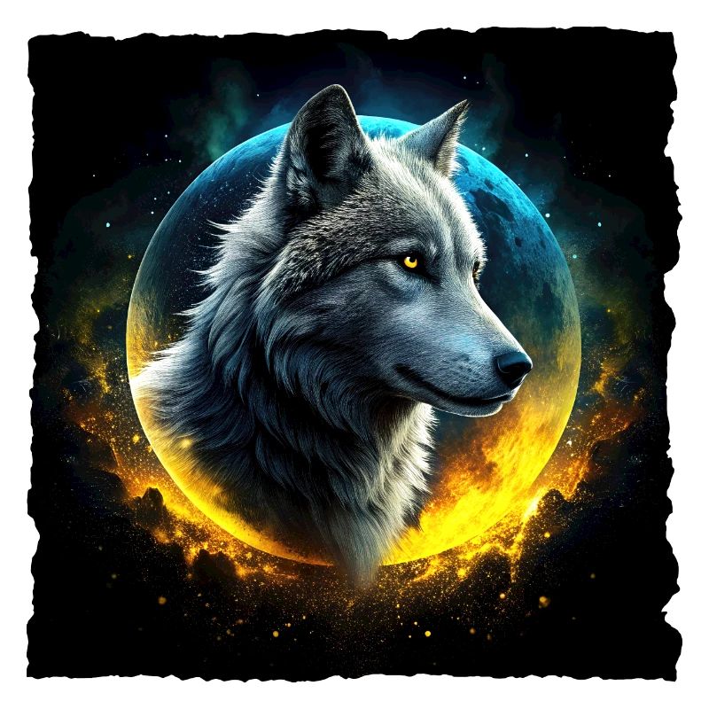 Wolf in front of a shining moon