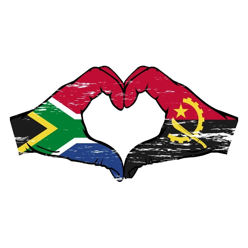 Afrique du Sud Angola drapeau mains forme de coeur utilisé