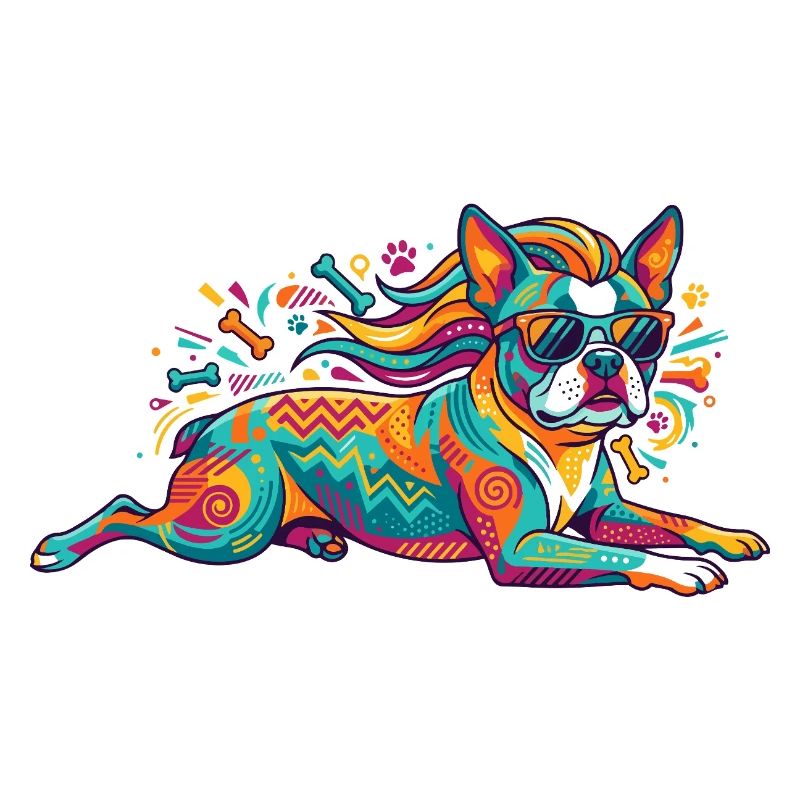 Mode bouledogue de chien avec lunettes de soleil explosion de couleurs