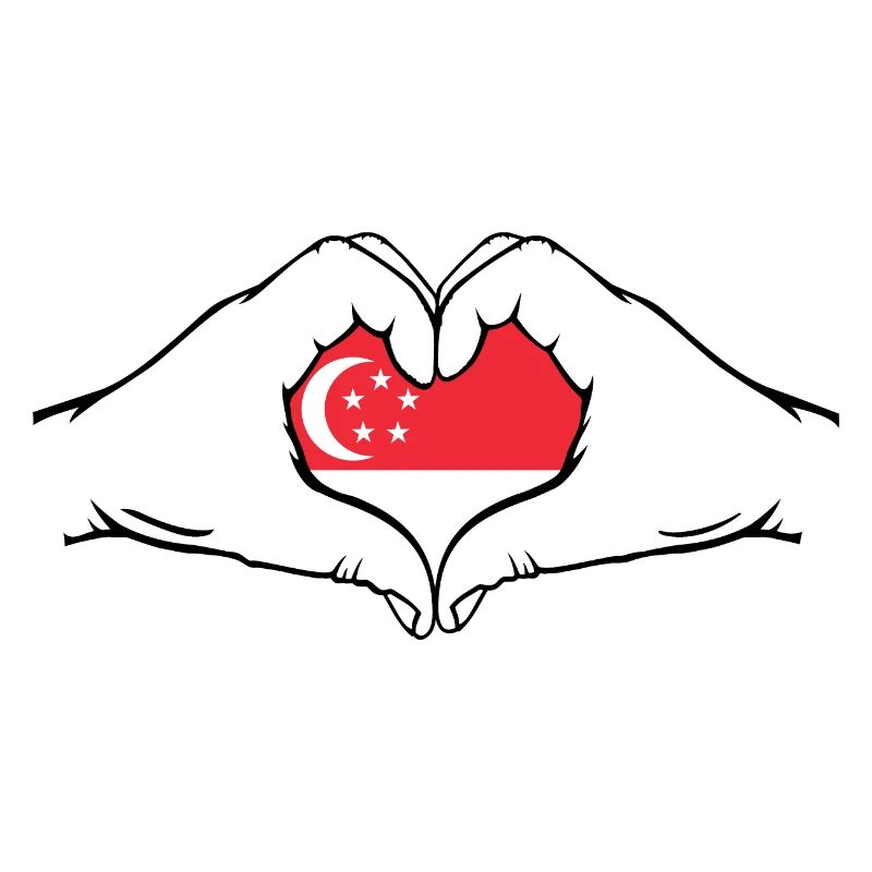 Drapeau de Singapour mains en forme de coeur