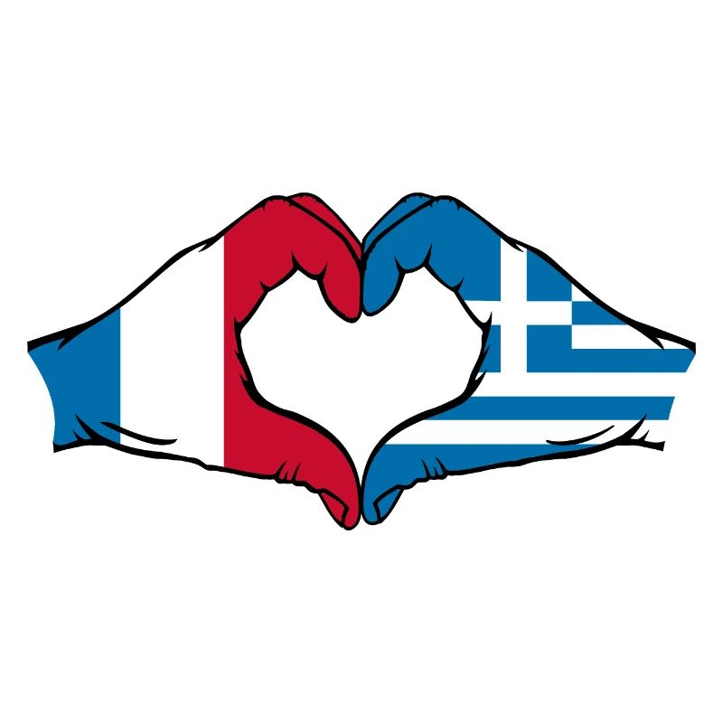 France Grèce Drapeau Mains Coeur Forme