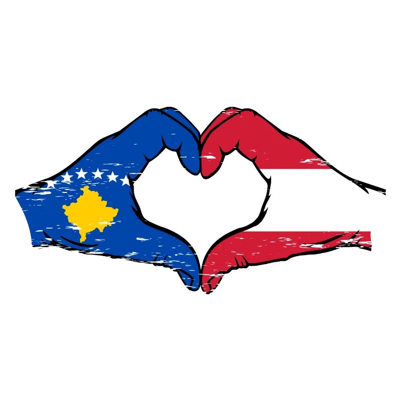 Kosovo Autriche Drapeau Mains Coeur Forme Utilisé