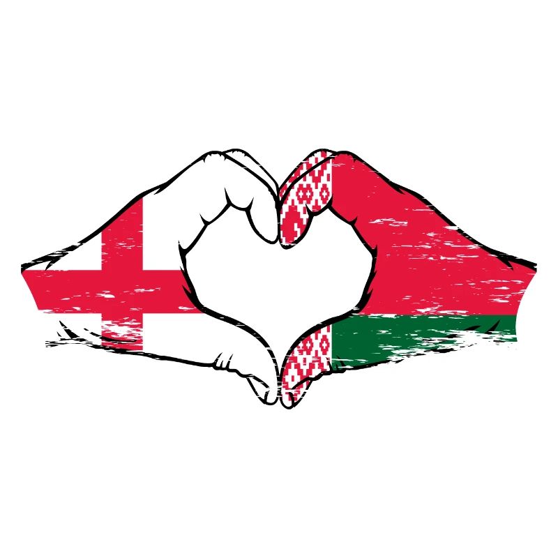 Angleterre Biélorussie drapeau mains forme coeur