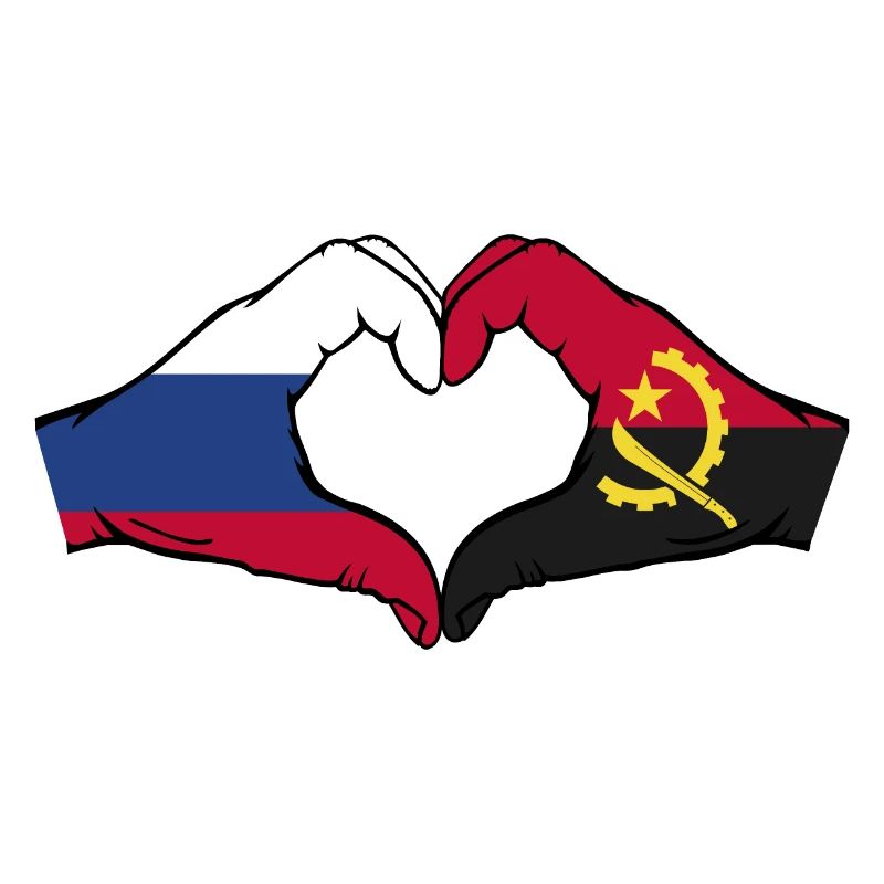 Russie Angola Drapeau Mains Coeur Forme
