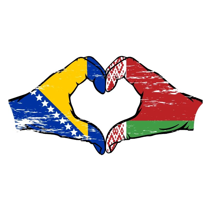 Bosnie Biélorussie drapeau mains forme de coeur utilisé