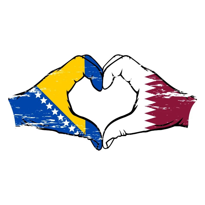 Bosnie Qatar drapeau mains forme coeur utilisé