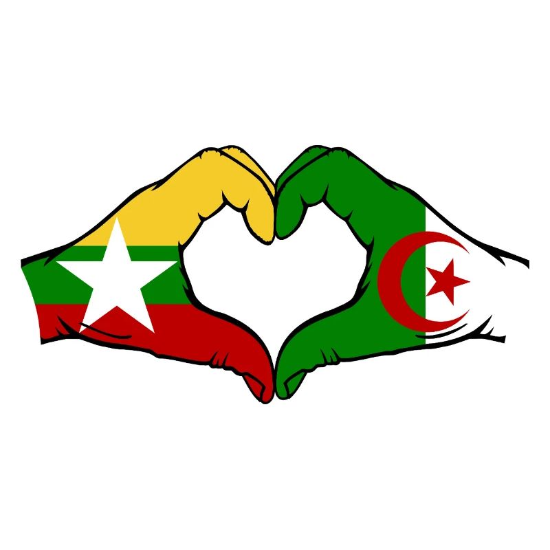 Myanmar Algérie Drapeau Mains Coeur Forme