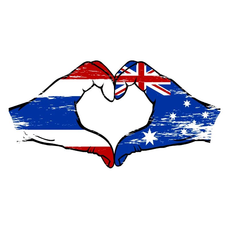 Thaïlande Australie drapeau mains forme de coeur utilisé