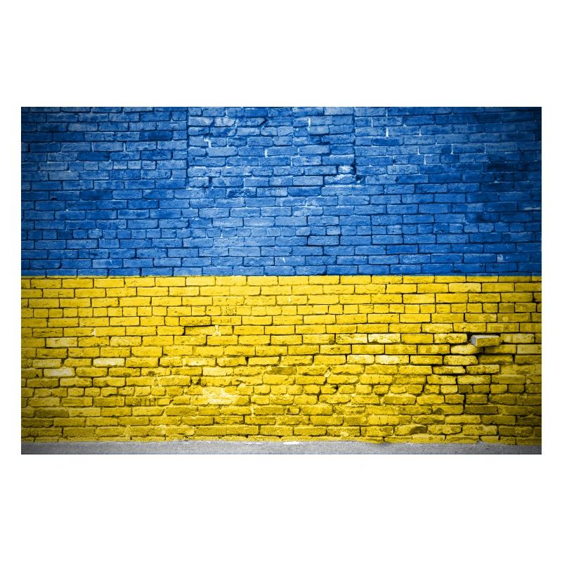 Affiche de graffiti drapeau Ukraine mur de briques