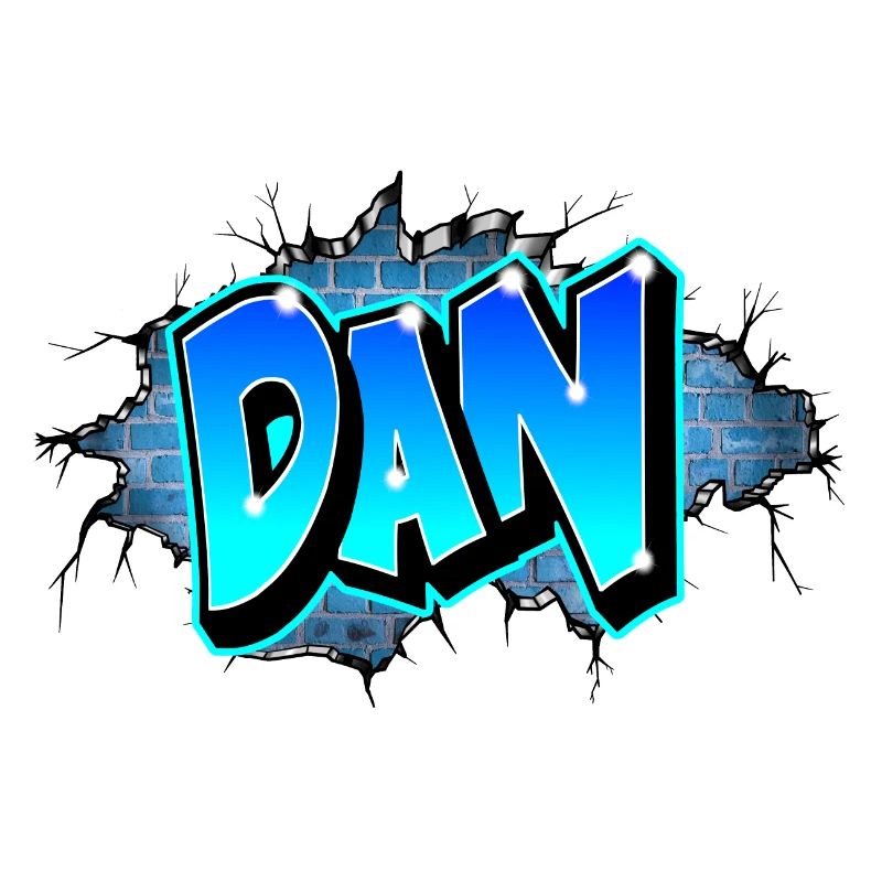 Graffiti DAN Wall Cracks Blue Bricks