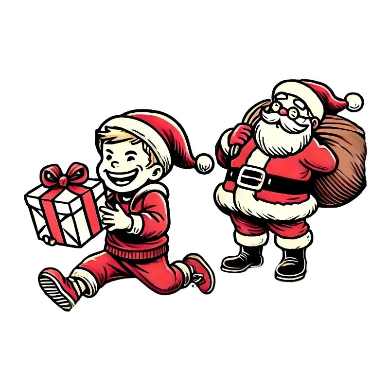 Freches Kind mit Weihnachtsmann - Retro Stil