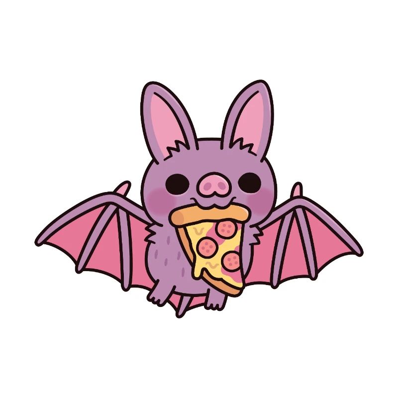 Cute Flying Vampire Bat With Pizza