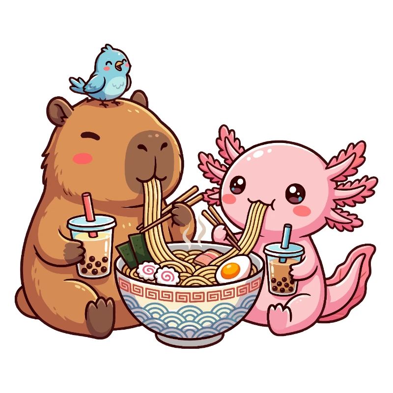 Kawaii Capybara Axolotl Ramen Bubble Tea