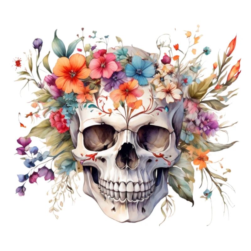 skull surrounded with wildflower