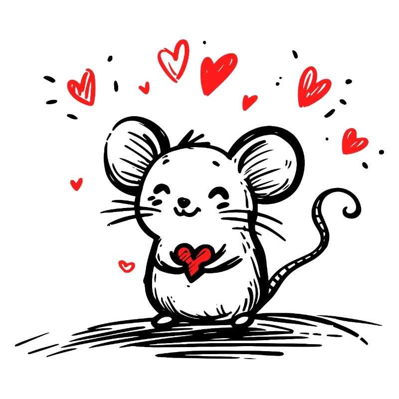 Mouse in Love with Floating Hearts