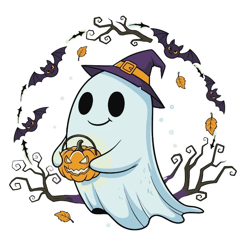 Whimsical Halloween Ghost with Pumpkin