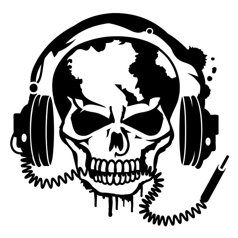 Totenschädel mit Kopfhörer und Kopfhörer Kabel