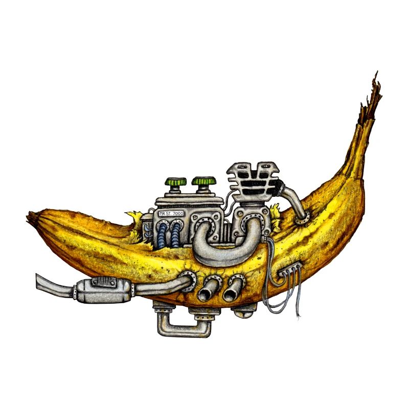 Banane mit Motor Technik trifft Obst