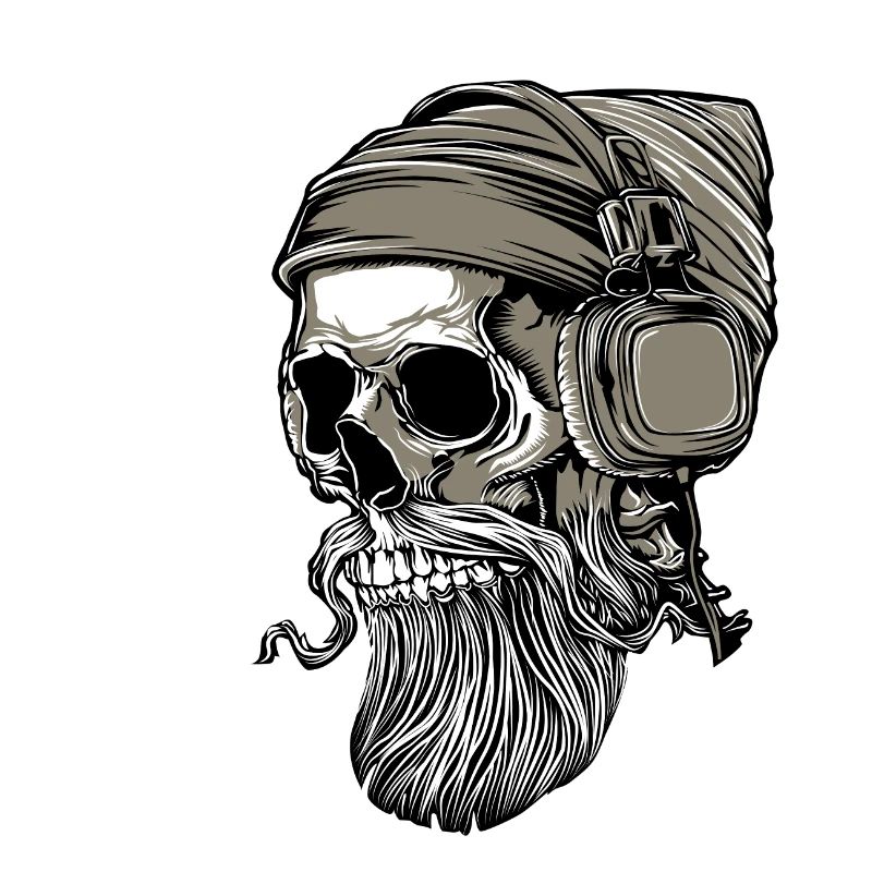 Bart Hipster Skull mit Kopfhörer