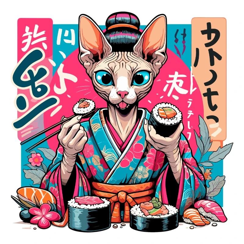 Sushi Sphynx Cat Maki Kimono Gift