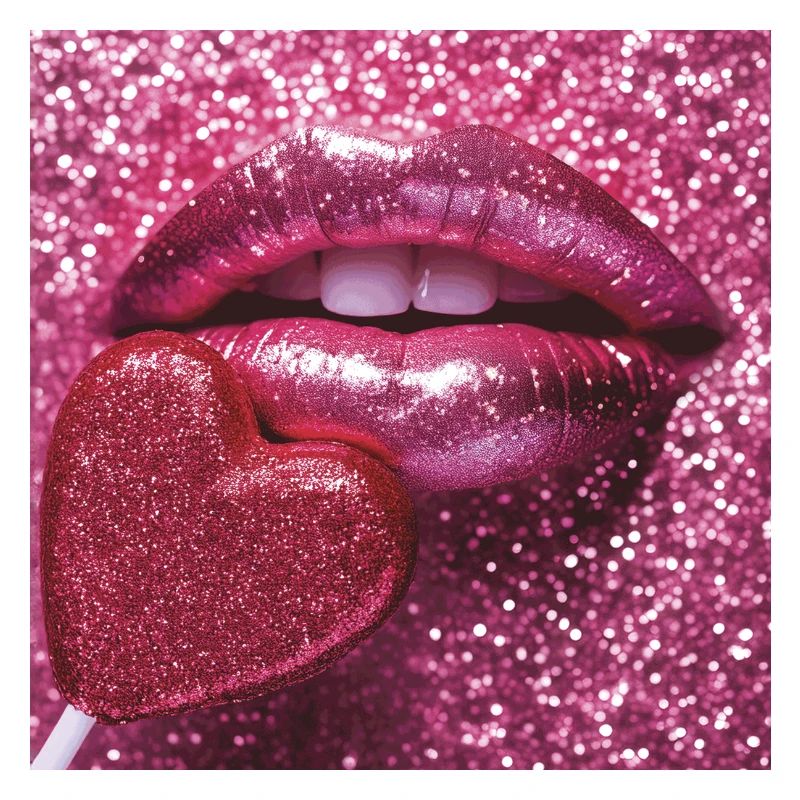 Labbra glitterate rosa e cuore di zucchero