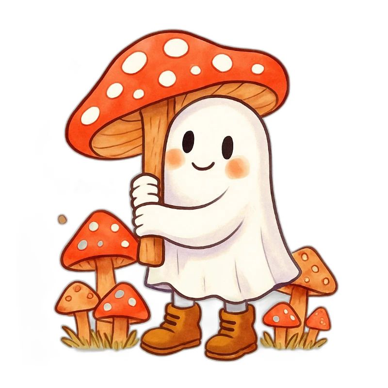 Fantôme avec un parapluie - un champignon