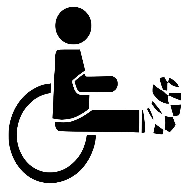 Rollstuhlfahrer mit Bein in Gips #