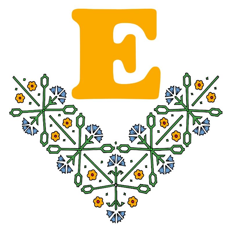 buchstabe e blume 4 blau orange