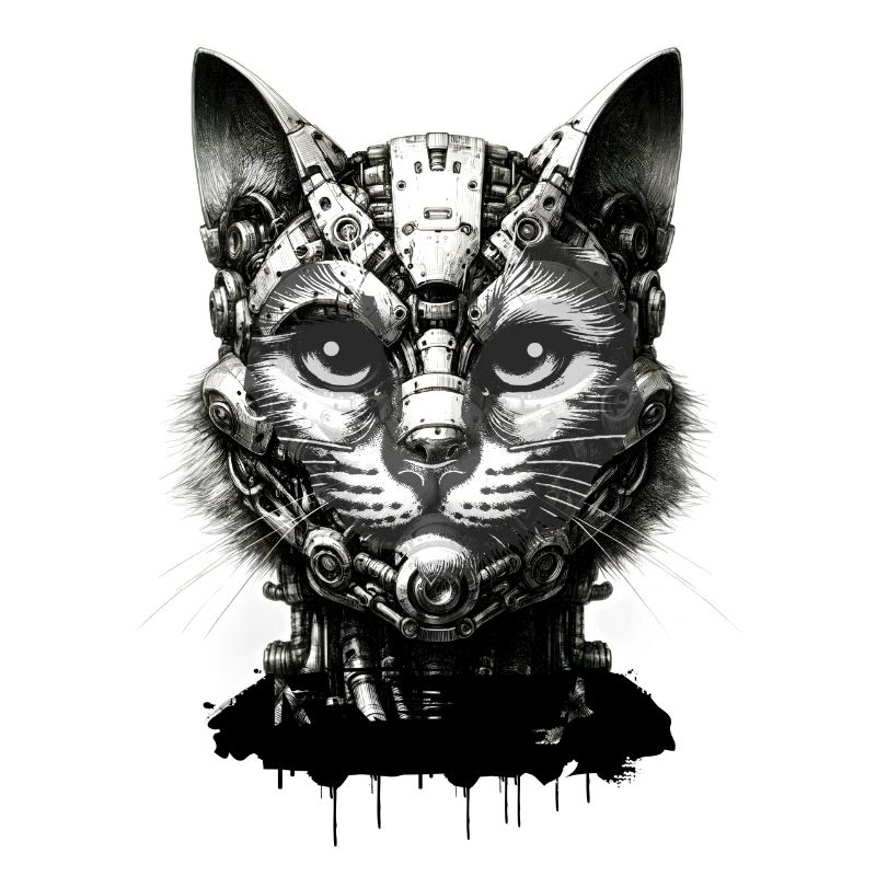 Tête de chat conçue comme un robot au look rétro