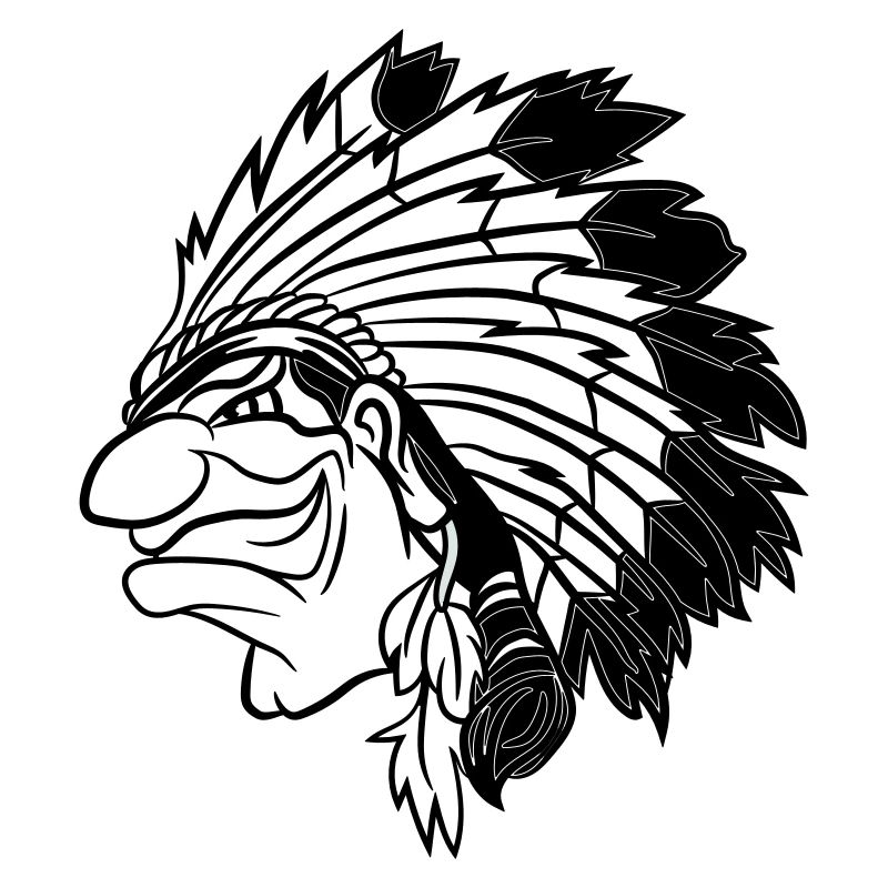 Indian chief grinning cunningly cartoon monochrome