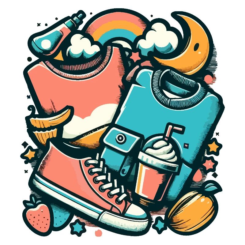 Colorful collage with clothes and everyday objects
