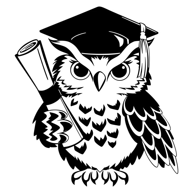 Clever owl with a doctor's hat and diploma