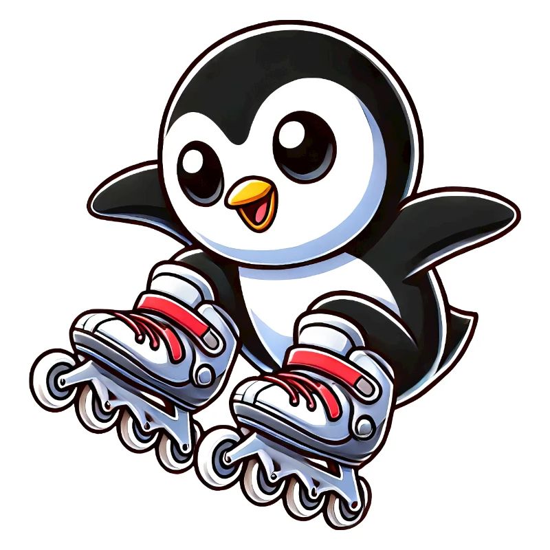 Mignon pingouin patins à roues alignées dessin animé