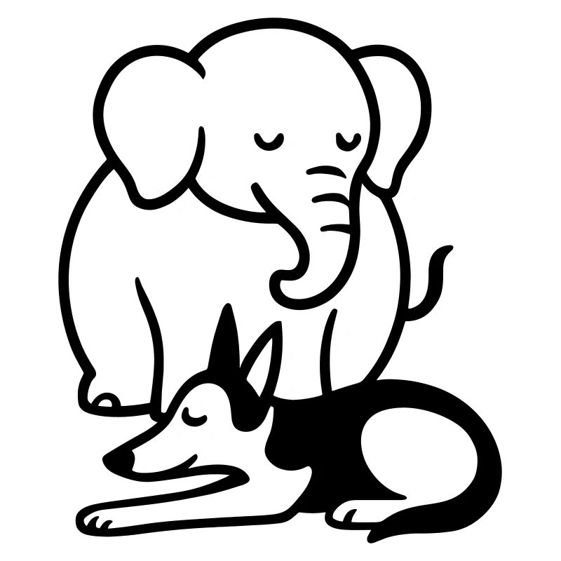 Elephant and dog sleeping