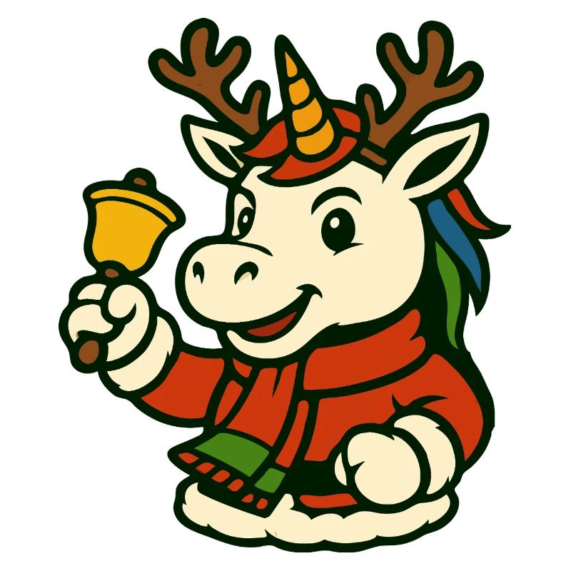 Weihnachtseinhorn mit Glocken-Maskottchen-Kunst