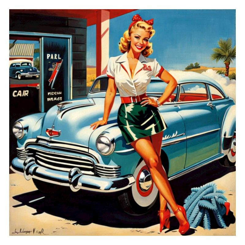 Retro Pinup am Oldtimer