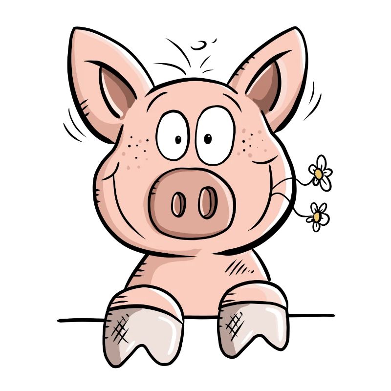 Happy Schweinchen mit Blümchen I Tiermotiv Comic