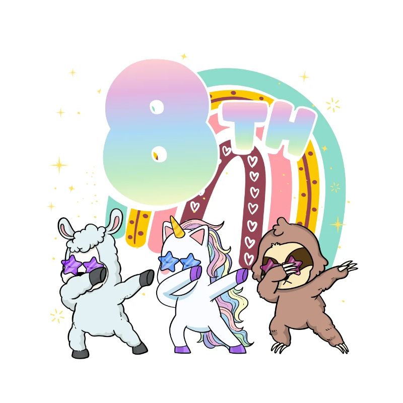 8th Birthday Dabbing Llama Unicorn Sloth | 8.