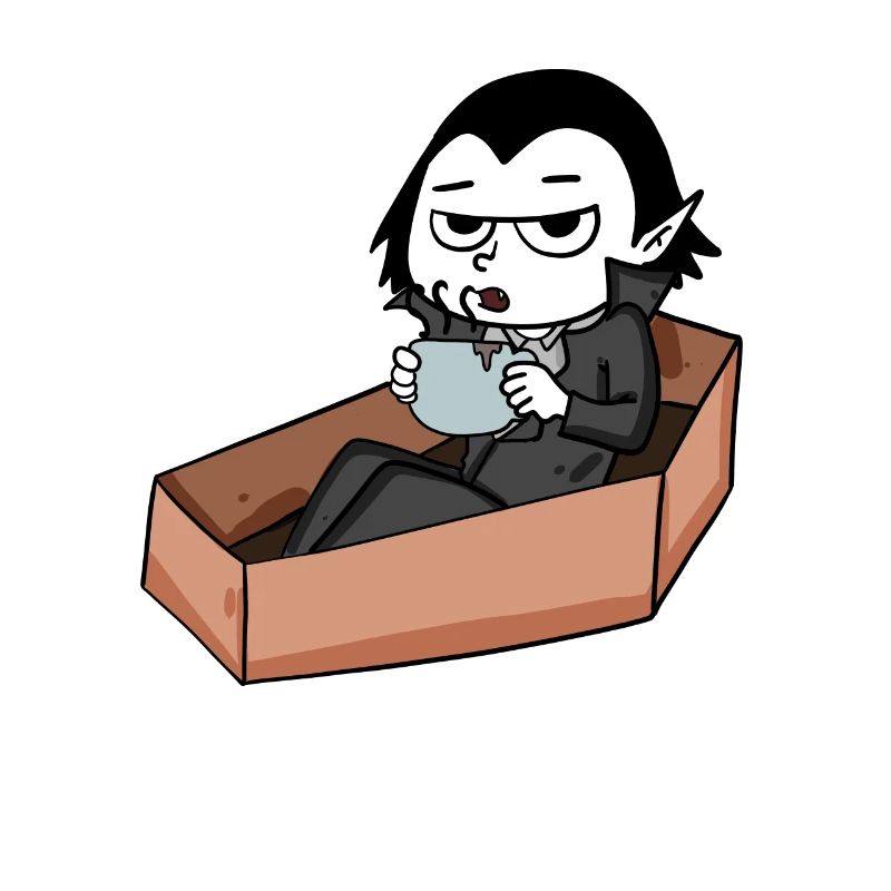 Vampire drinks coffee