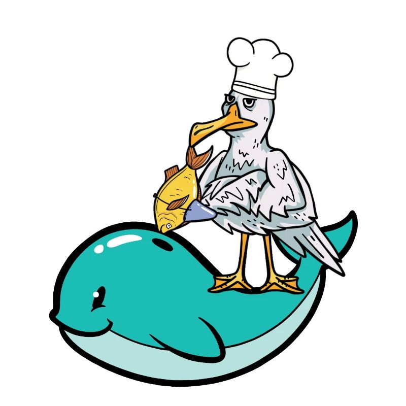 Seagull cook fish camouflage shark cooking fish