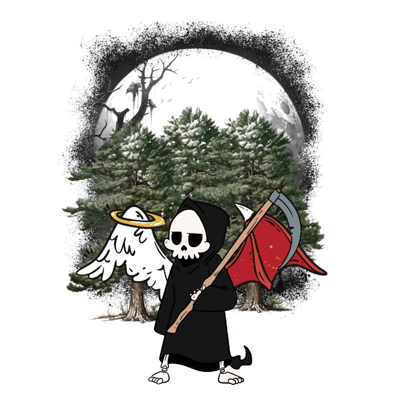 Sensenmann Engel Teufel Halloween Wald Tod