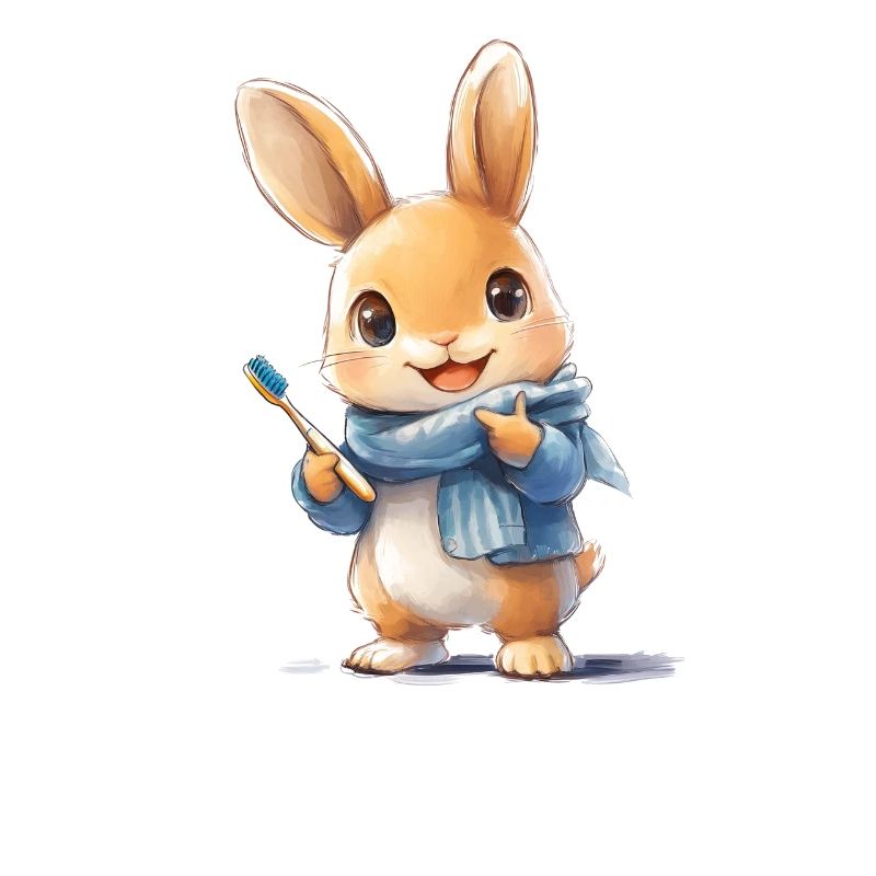 Lapin avec brosse à dents