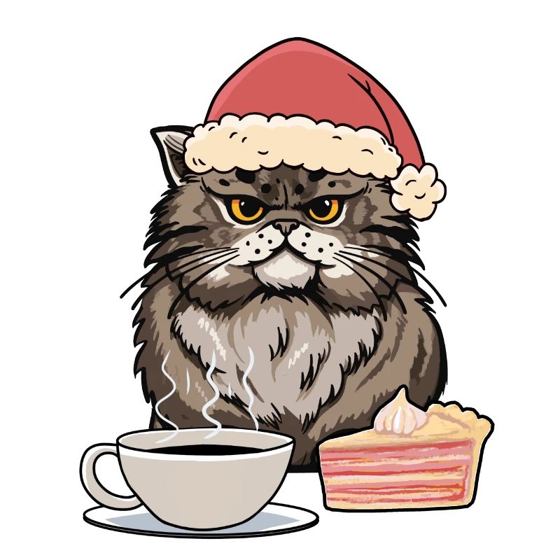 Chat Père Noël Père Noël Café Gâteau Snacking Noël