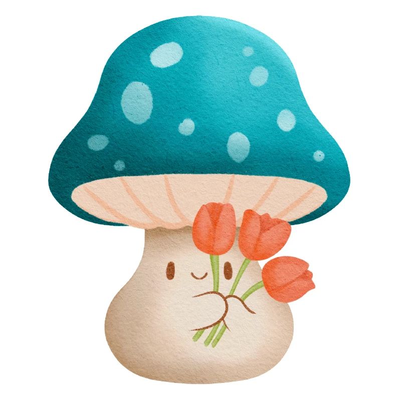 Mignon Murshoom tenant des fleurs