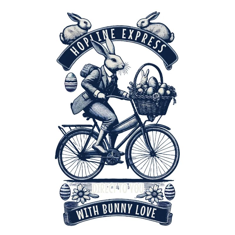 Easter Retro Bunny Bicycle Basket Eggs