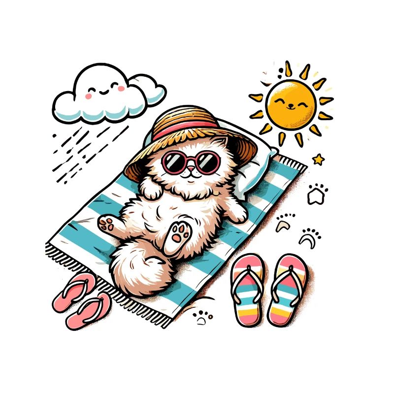 Plage Chat Relaxant Soleil