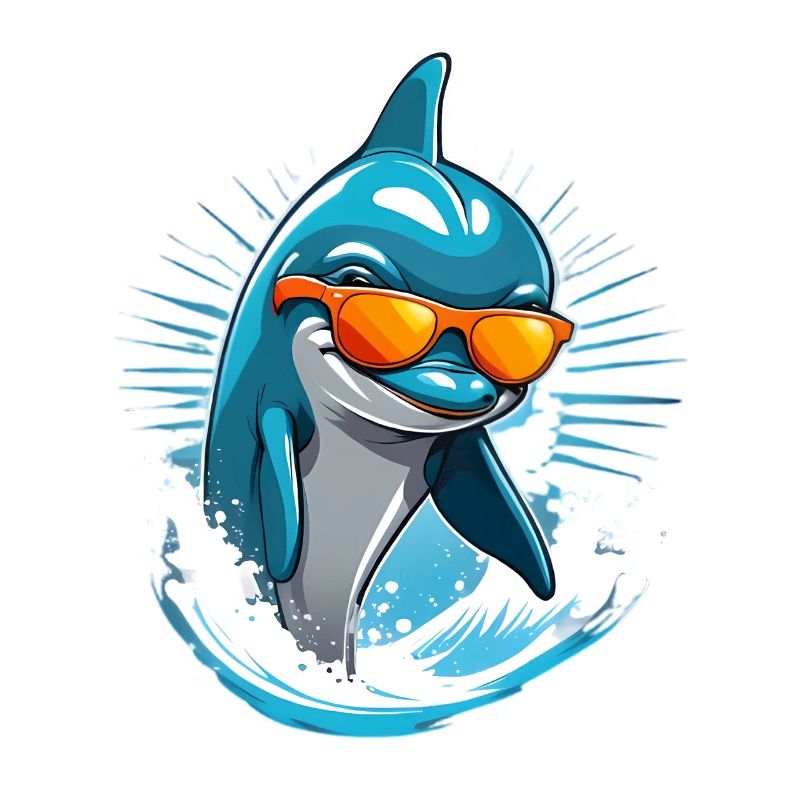 Dolphin with sunglasses and surf splash
