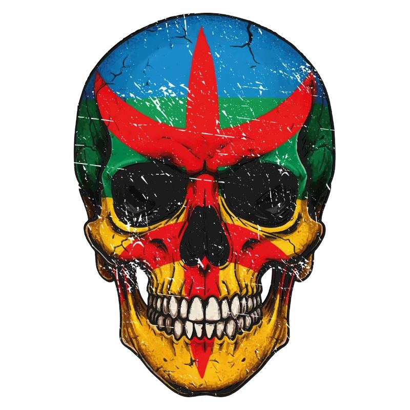 Crâne coloré  de drapeau Berbère - berber skull